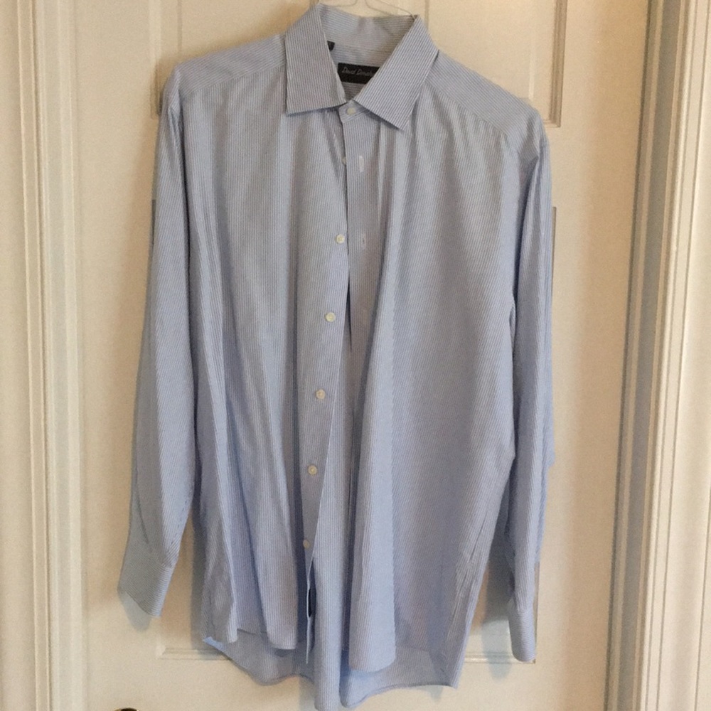 David Donahue blue stripe dress shirt 16.5 x 34/35